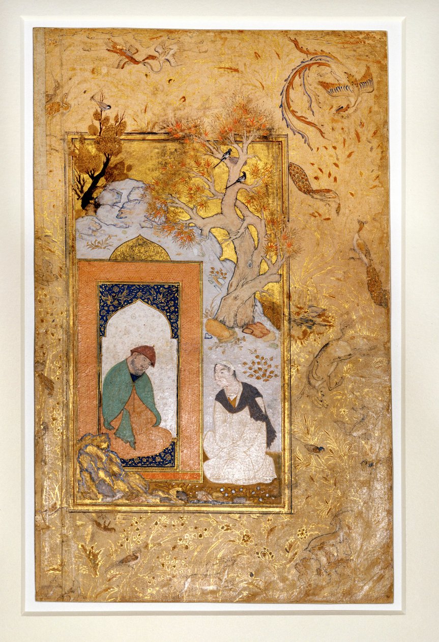 En ung man besöker en dervich (gouache och guld på papper) av Unknown artist