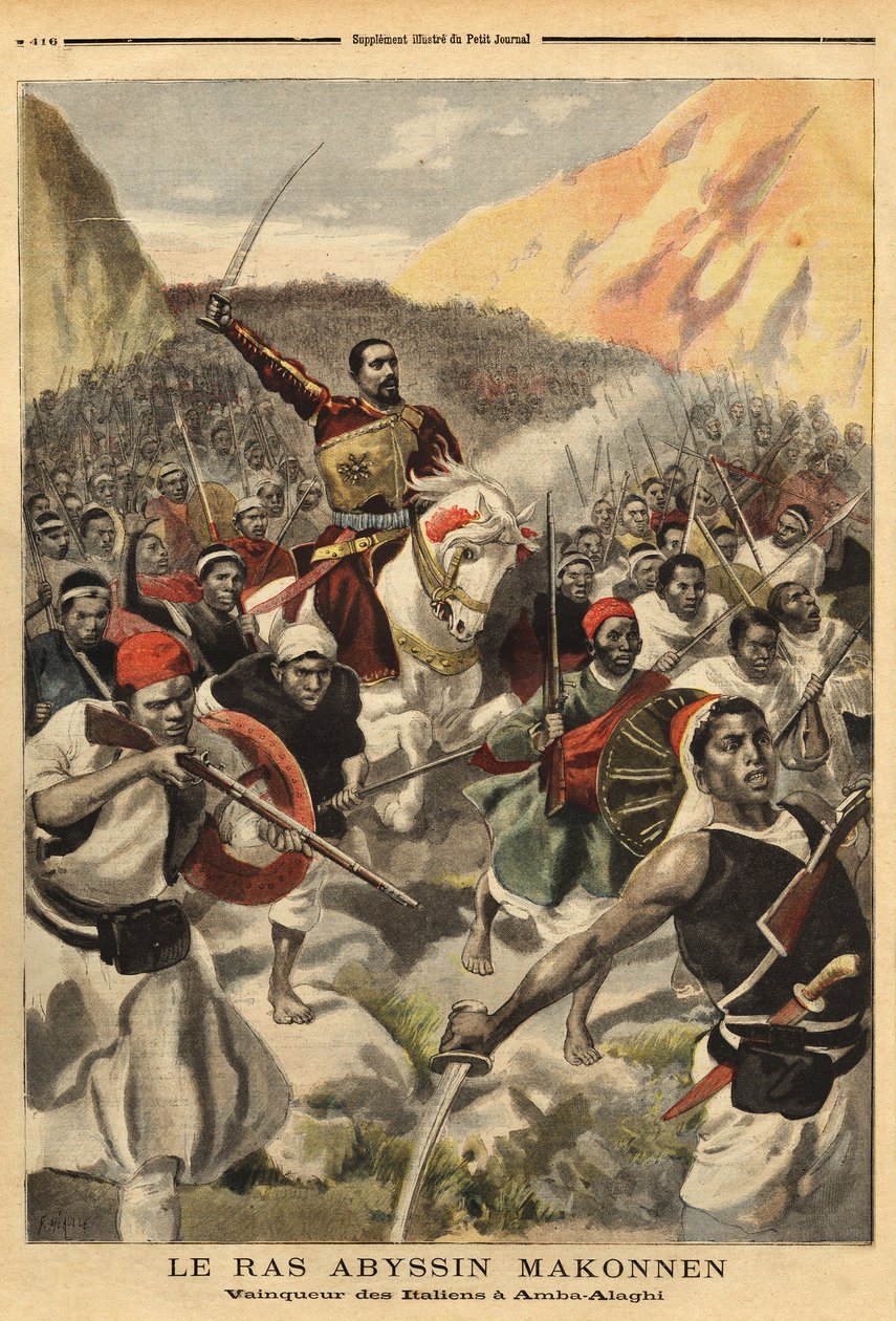 Ras Makonnen (Mekonnen Welde Mikael) (Abba Qagnew) (1852-1906) var en abessinisk krigsherre och höger arm till kejsar Menelik II (1844-1913). . . . Gravyr i "" Den lilla journalen av Unknown artist