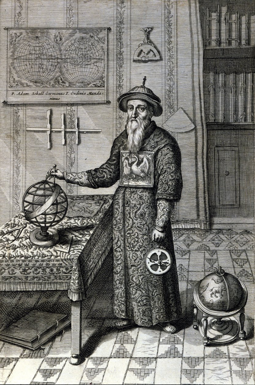 Adam Schall, astronom (1592-1666) i mandarin-dräkt i Pekin-observatoriet, i "Kina" av Athanase Kircher (eller Athanasius Kircheri) av Unknown artist