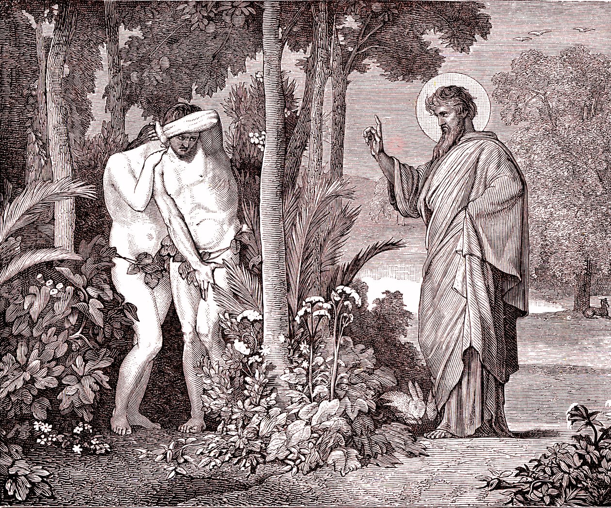 Adam och Eva, faksimil från boken av Louis Veuillot "Jesus Christ" tryckt Paris av Unknown artist