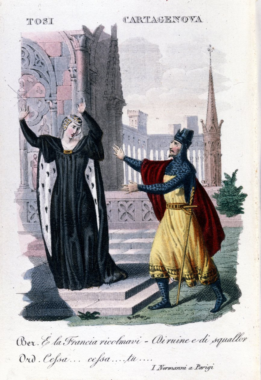 Adelaide Tosi och Orazio Cartagenova i "The Normans in Paris" av Saverio Mercadante. Italiensk kompositör (1795 till 1870). av Unknown artist