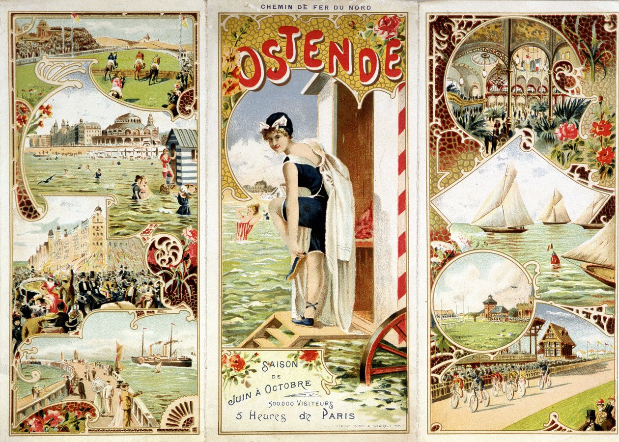 Reklam för järnvägen i norr: Oostende, 5 timmars Paris, sd. sent 1800-tal av Unknown artist