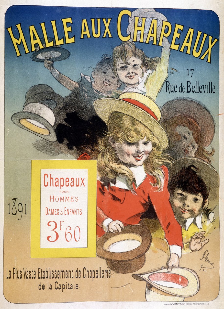 Reklamaffisch för "Halle aux hats", rue de Belleville i Paris av Unknown artist