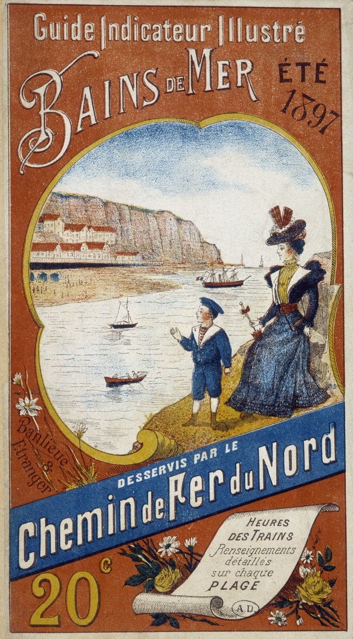 Annonsaffisch för Indikatorguiden Illustrerade havsbad betjänade av Norra järnvägen, sommaren 1897 av Unknown artist