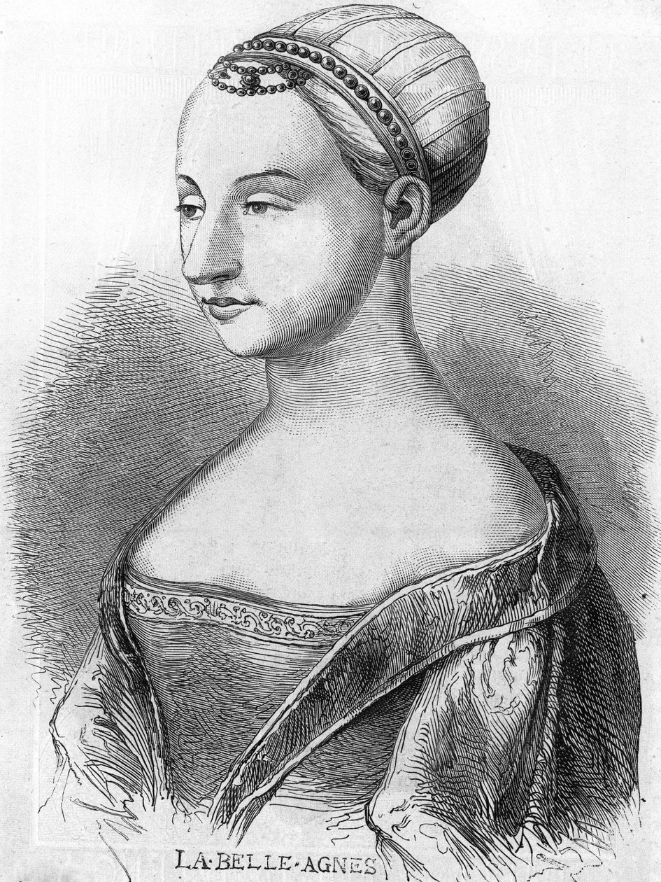 Agnes Sorel (1422-1450) (Lady of Beaute sur Marne) (Beaute-sur-Marne), känd som "La Belle Agnes", favorit av Charles VII. Gravyr av 1800-talet. av Unknown artist