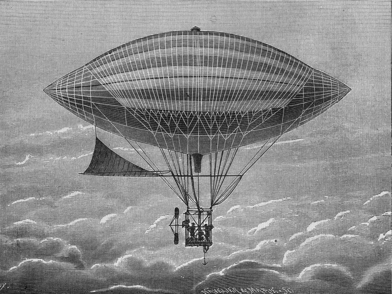 Luftskepps elektrisk aerostat av bröderna Gaston och Albert Tissandier. I "Album of Science", Editions Jouvet av Unknown artist