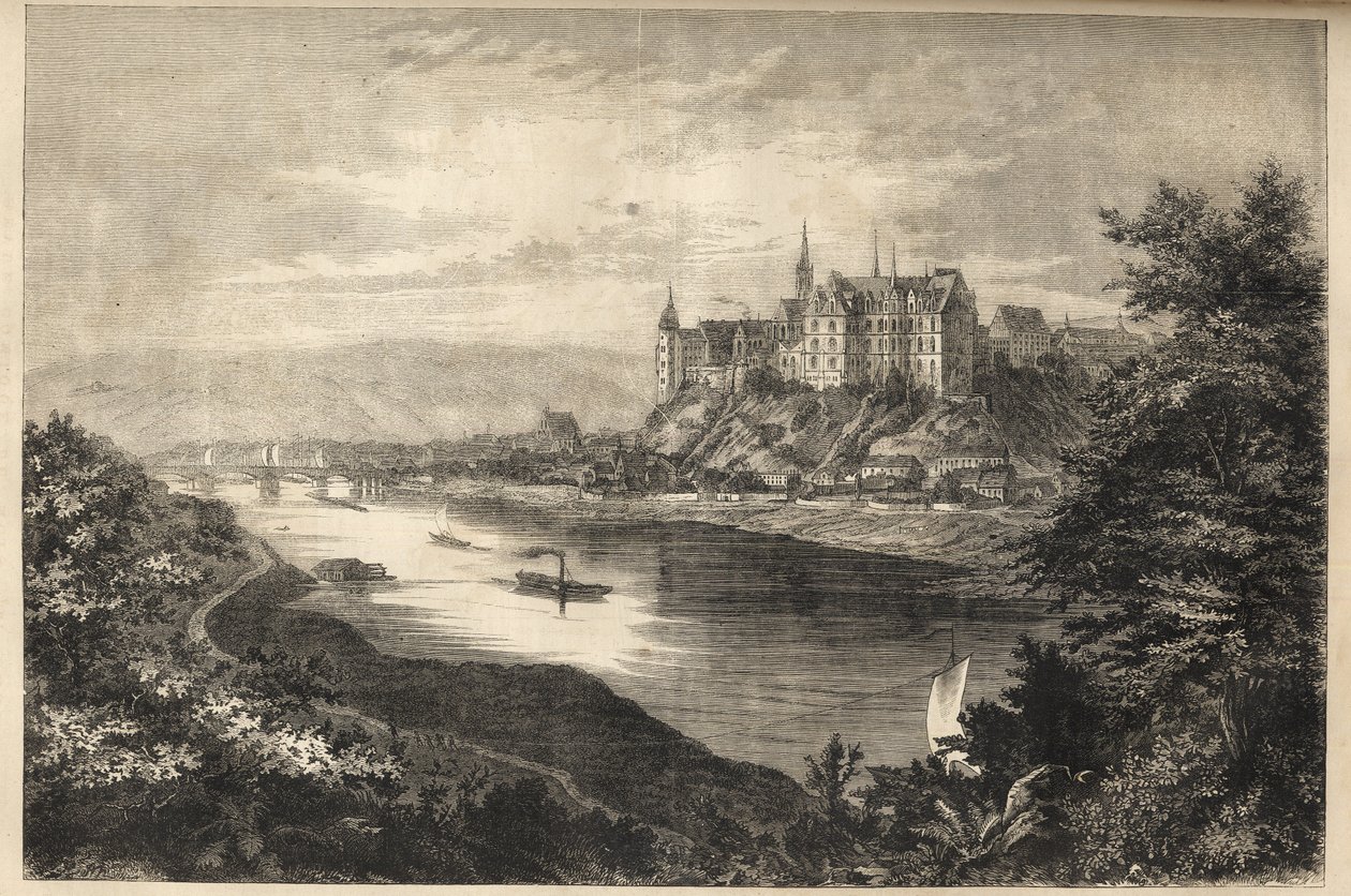 Albrechtsburg slott - Sachsen -Tyskland - Slottet Albrechtsburg i landet Sachsen i Tyskland - gravyr - 1866 av Unknown artist