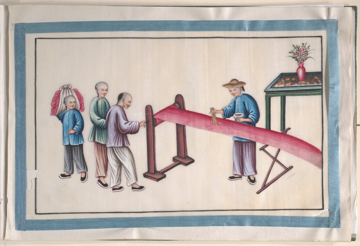 Album med tolv målningar av människor som gör silke av Unknown Artist