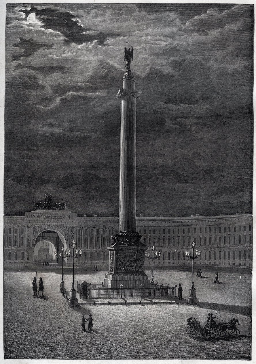 Alexanderkolonnen i St. Petersburg, Ryssland - Alexanderkolonnen i Sankt Petersburg - gravyr från 1870 av Unknown artist