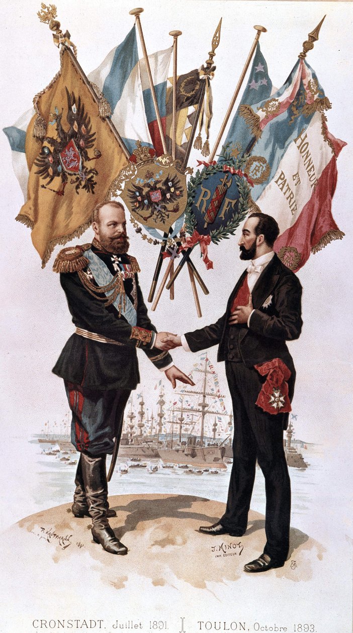 Alexander III vid undertecknandet av det fransk-ryska handelsavtalet (Kronstadt 1891 - Toulon 1893), Bianchetti-samlingen av Unknown artist