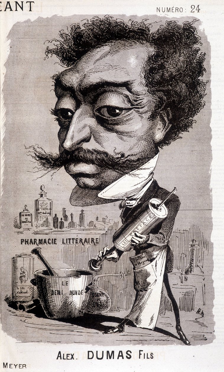 Alexandre Dumas Fils och hans "" litterära apotek"" - i "" Le Géant"" av 1868-08-02 av Unknown artist