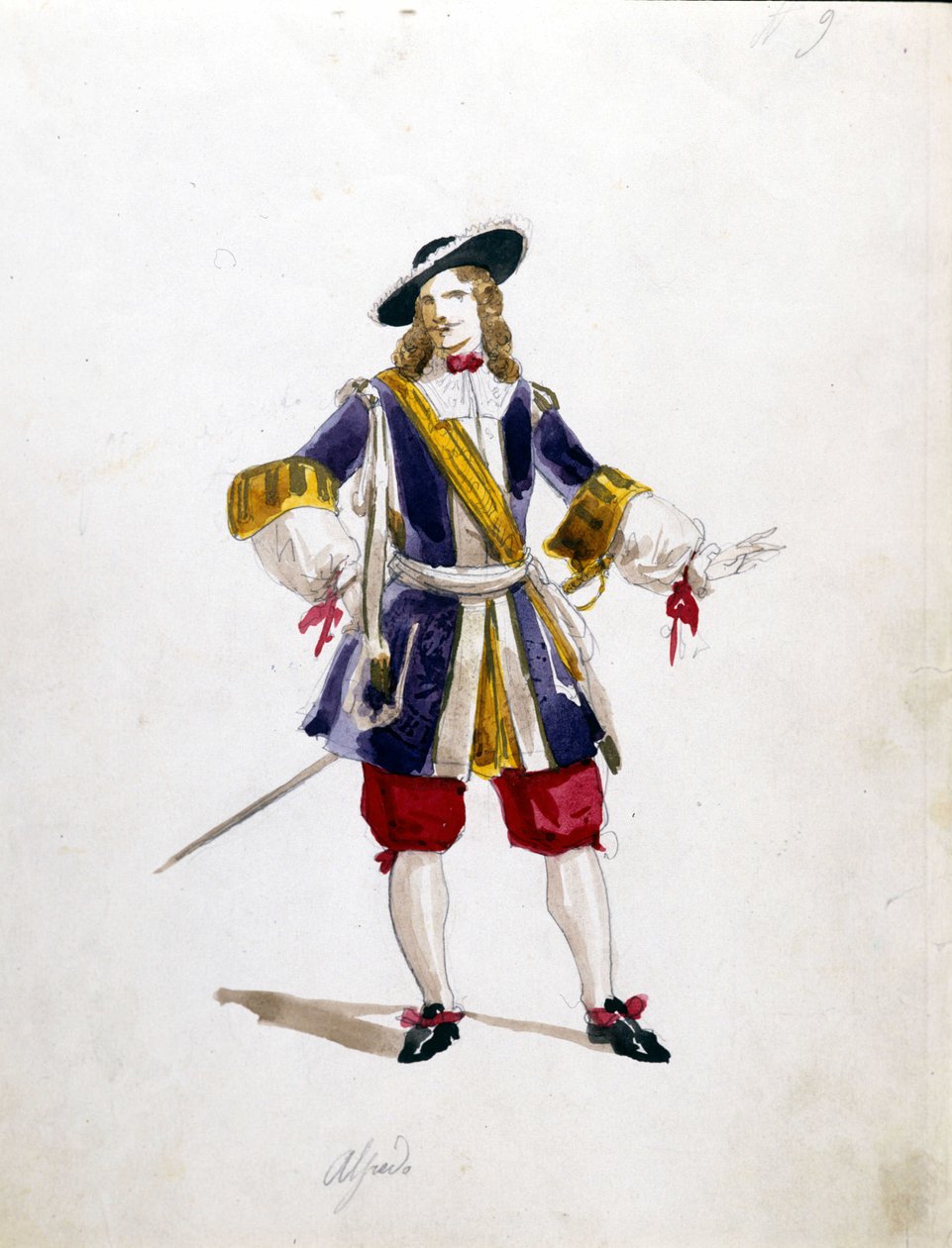 Alfredos kostym för operan "La Traviata" "av Giuseppe Verdi till La Scala från 1855. av Unknown artist