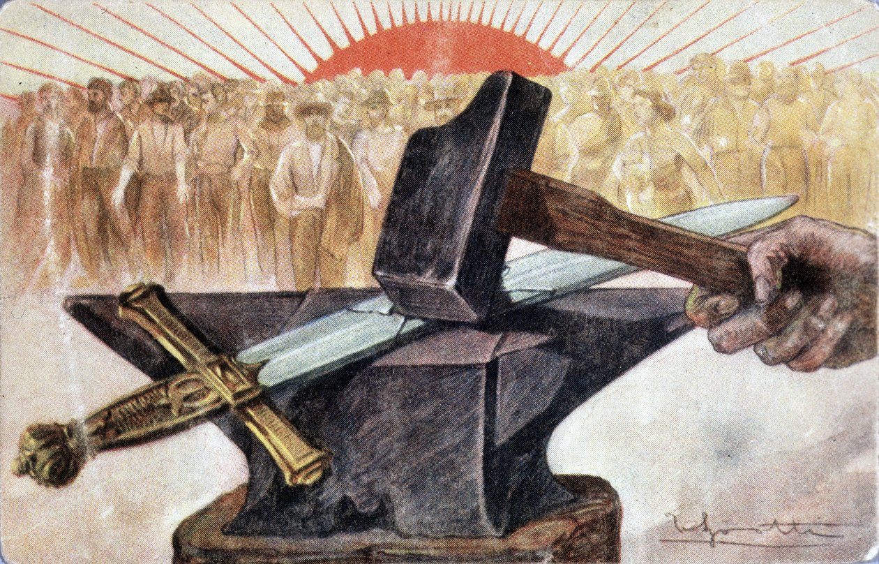 Allegori om socialism med arbetarsymboler (städ och hammare). av Unknown artist
