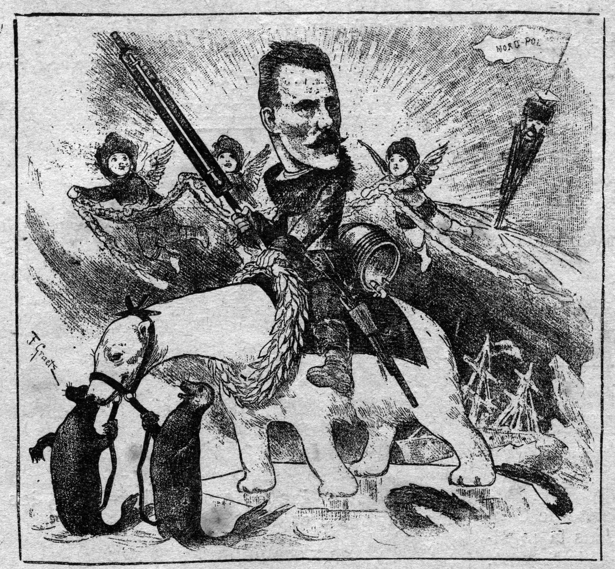 Allegori om Fridtjof Nansens (1861-1930) återkomst från nordpolen - gravyr 1897 av Unknown artist
