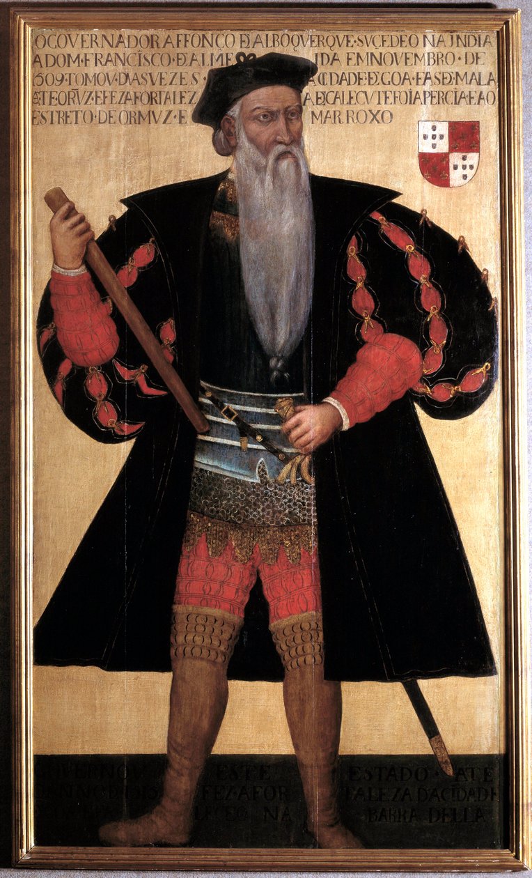 Alphonse (Alfonso eller Afonso) de albuquerque (1453-1515) det stora porträttet av den portugisiska navigatören och upptäcktsresanden. 1500-talsmålning. Lissabon, Musee National D