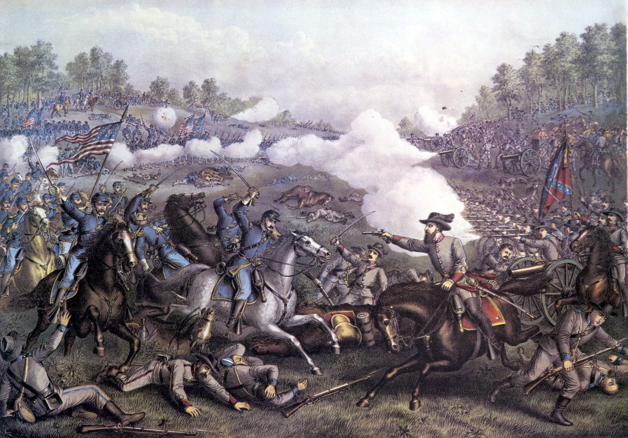 Amerikanska inbördeskriget (1861 - 1865): Slaget vid Opequon eller tredje slaget vid Winchester, Virginia 19 september 1864. Gravyr från 1800-talet. av Unknown artist
