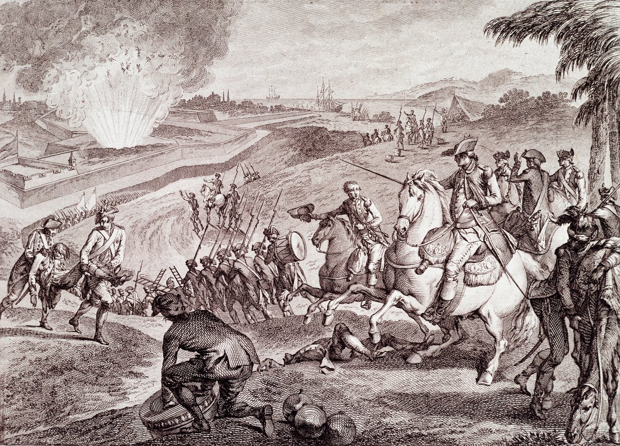 Amerikanska revolutionskriget: Belägring av Pensacola och den spanska arméns seger (gravyr från 1800-talet) av Unknown artist