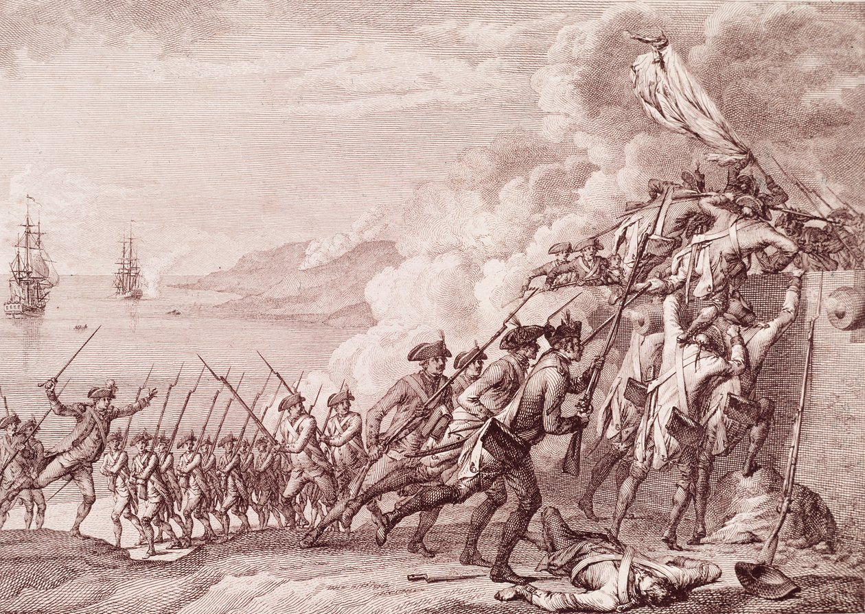 Amerikanska revolutionskriget: Den franska arméns invasion av Dominica den 7 september 1778 (gravyr av Unknown artist
