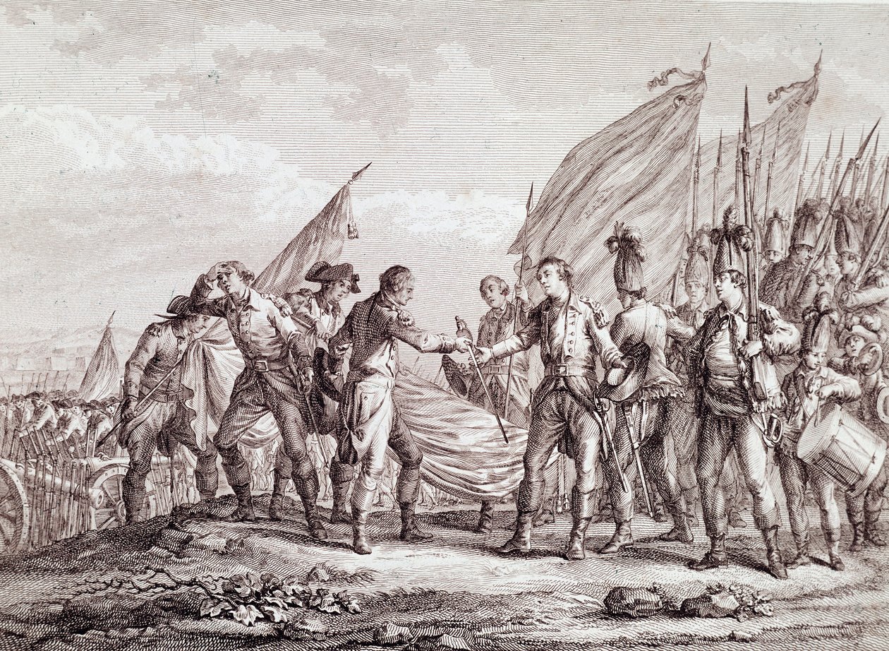 Amerikanska revolutionskriget: överlämnande av general Burgoyne i Saratoga av Unknown artist