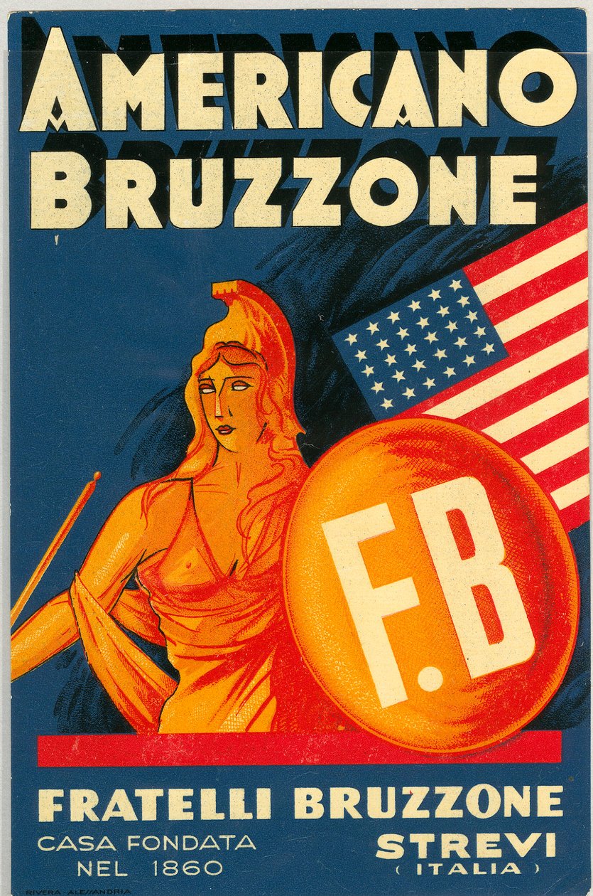 Americano Bruzzone alkoholreklam med en amerikansk flagga (kromolitografi, sent 1800-tal) av Unknown artist