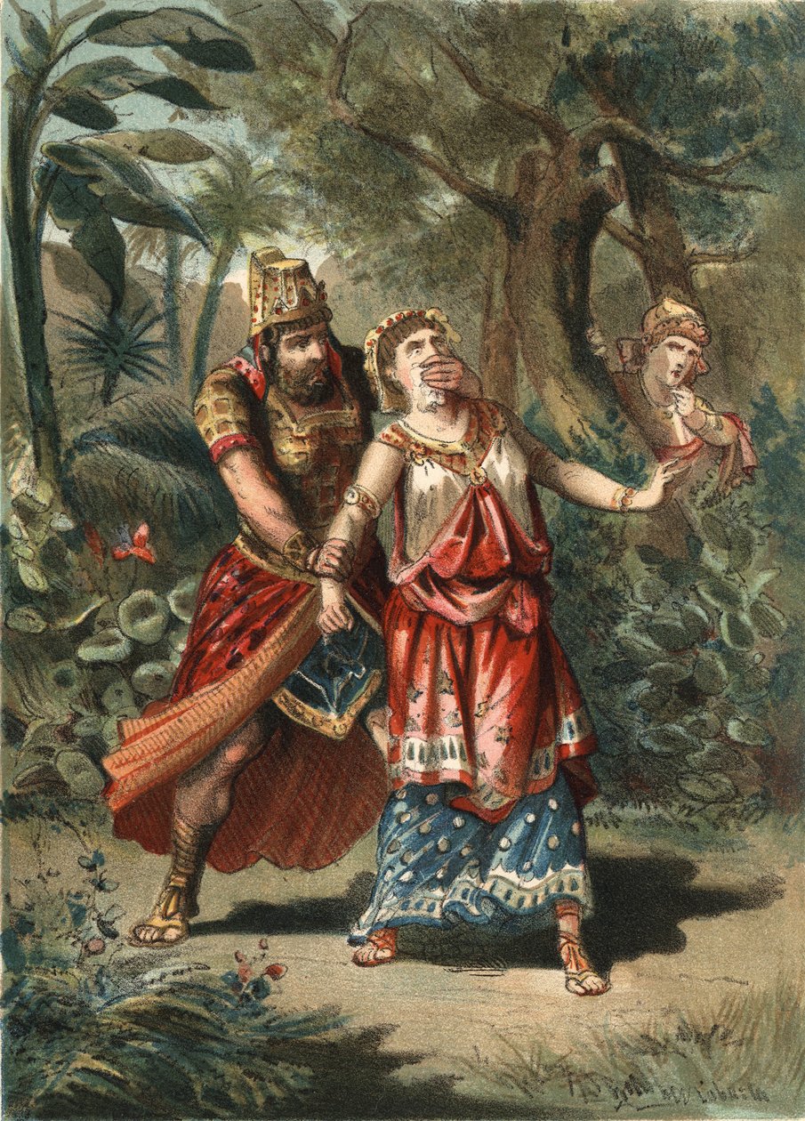 Amestris, hustru till Xerxes kung av perser, bortförs av en tjänare till Artaynte. i "" Skönhetskulten"" av Juan Justo Huguet, Molinas Hermanos redaktörer av Unknown artist