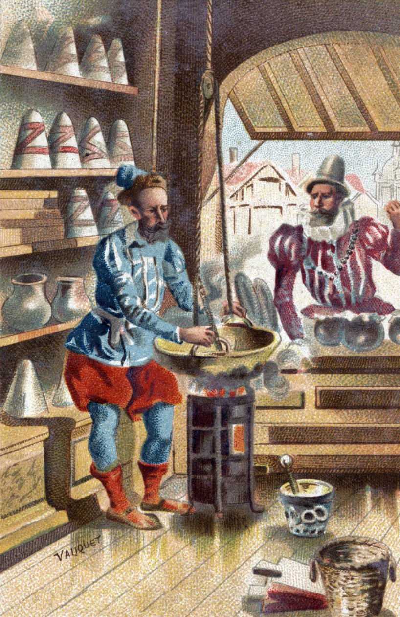 En apotekare i början av 1600-talet. av Unknown artist