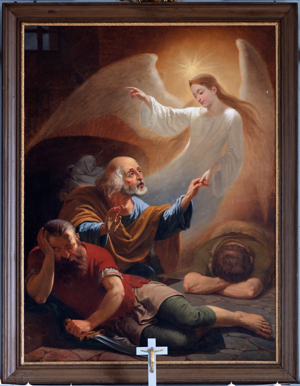 En ängel befriar Sankt Peter från fängelset, ritad F. Devigne (?) av Unknown artist