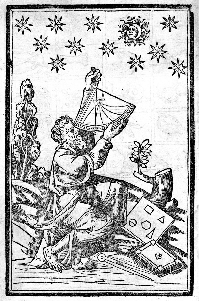 En astrolog tar höjden med sin sextant under en förmörkelse. av Unknown artist