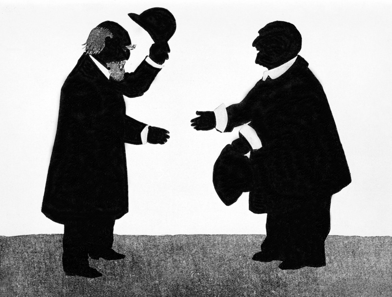Ett föreställt möte mellan Eduard Hanslick (1825 - 1904), österrikisk musikforskare och kompositör Anton Bruckner (1824 - 1896). Kinesisk skugga. av Unknown artist
