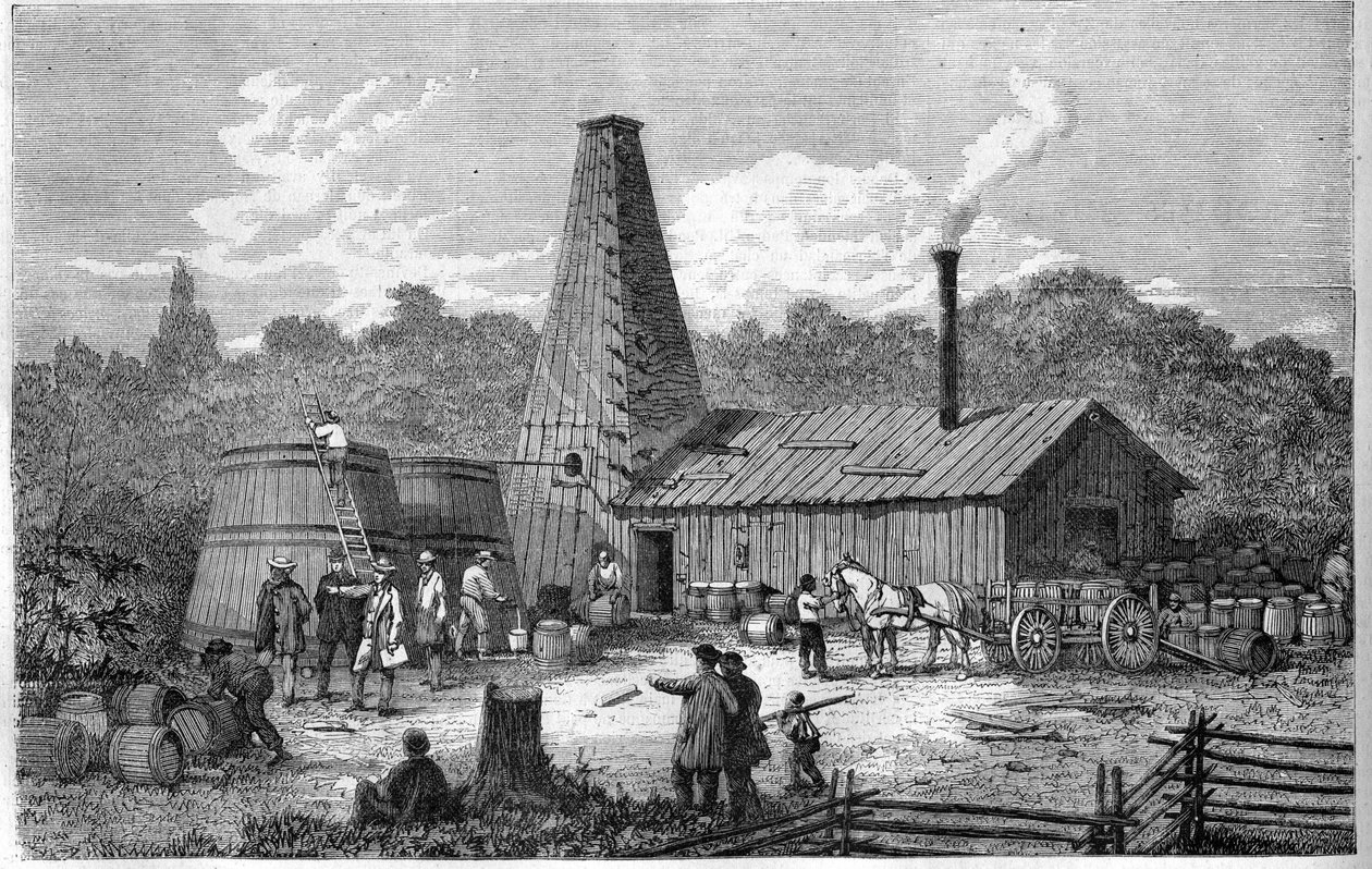 En oljefabrik i Kanada 1867. av Unknown artist
