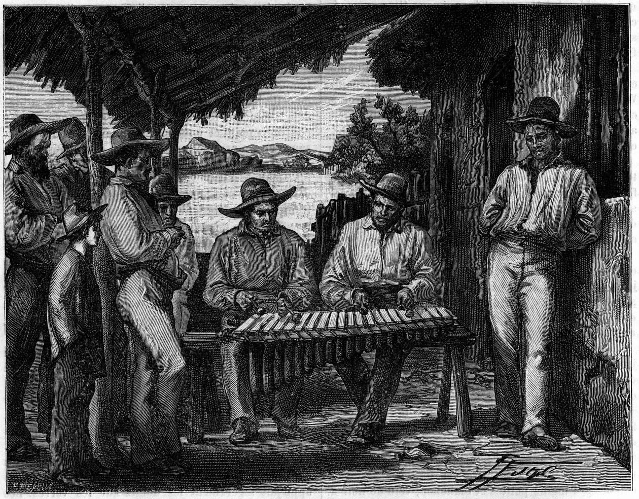En orkester av mexikansk marimba (xylofon). av Unknown artist