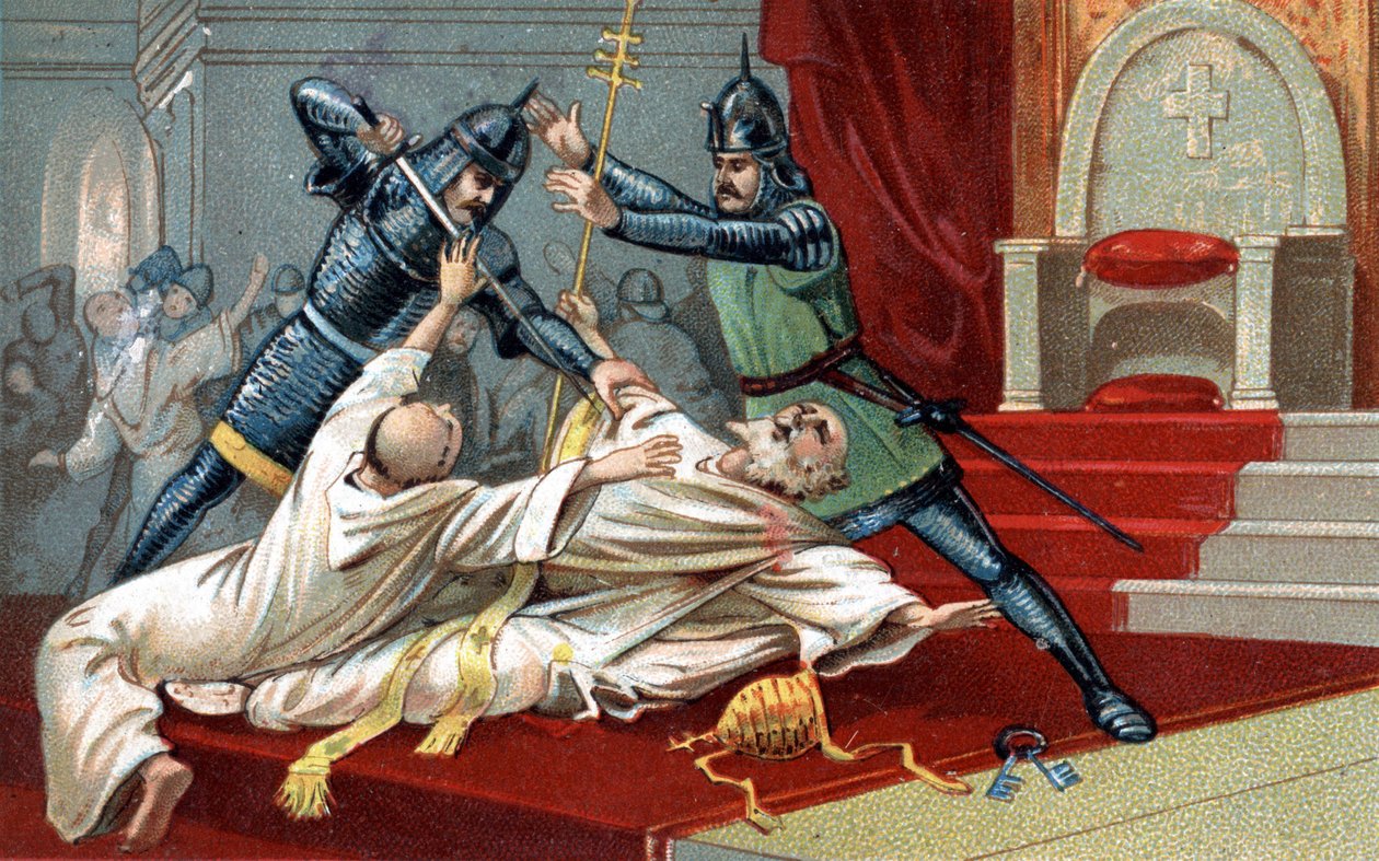 Anagni bombning. Hjälpsam hjälp av Vilhelm av Nogaret, skickad av kungen av Frankrike Filip IV Bel; den 8 september 1303 stoppade han påven Bonifatius VIII i Anagni (Benedetto Caetani dit Bonifacio VIII av Unknown artist