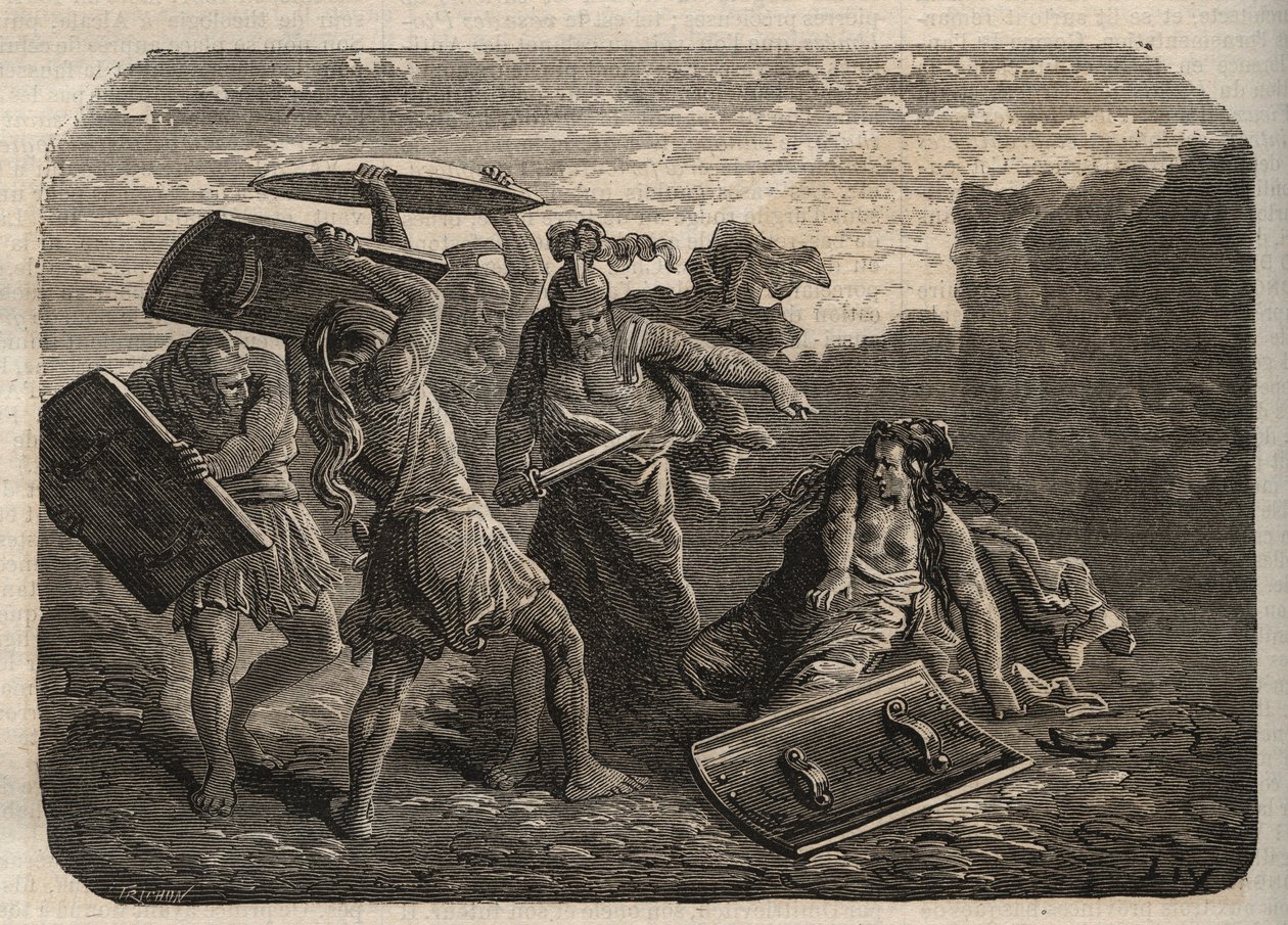 Antikens Rom - Tarpeias straff - Tarpeias straff - gravyr av Unknown artist