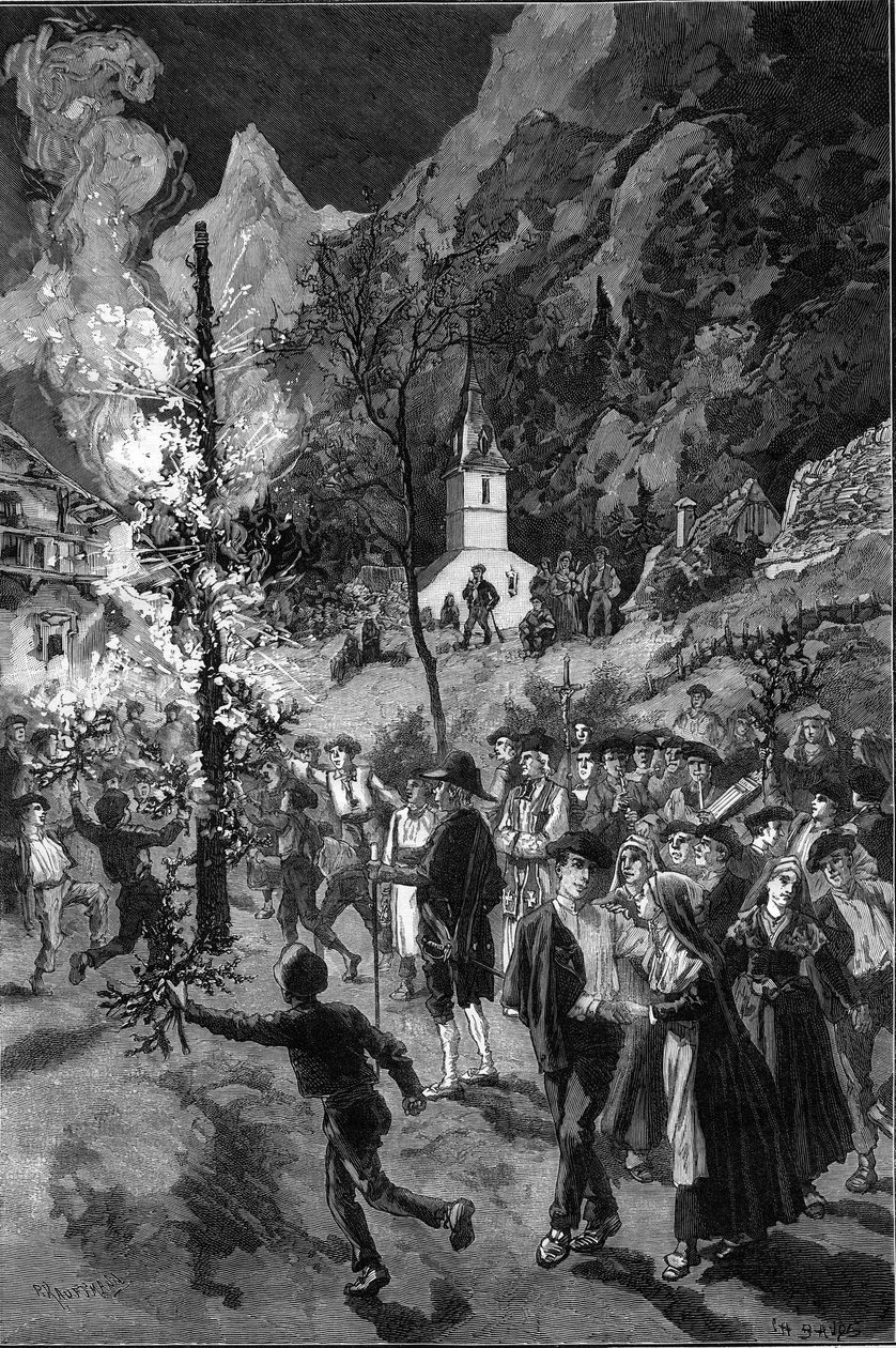 Gamla seder och traditionell fest: Saint Johns eld (Saint-Jean) i Vallee d