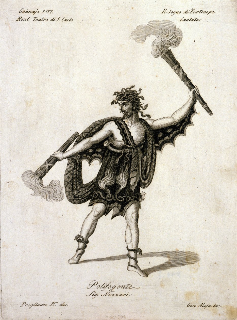 Andrea Nozzari (1775-1832) i rollen som Polifegonte i "" The dream of Partenope "" av Giovanni Simone Mayr (Johann Simon Mayr) (1763-1845) - Neapel, Teatro San Carlo av Unknown artist