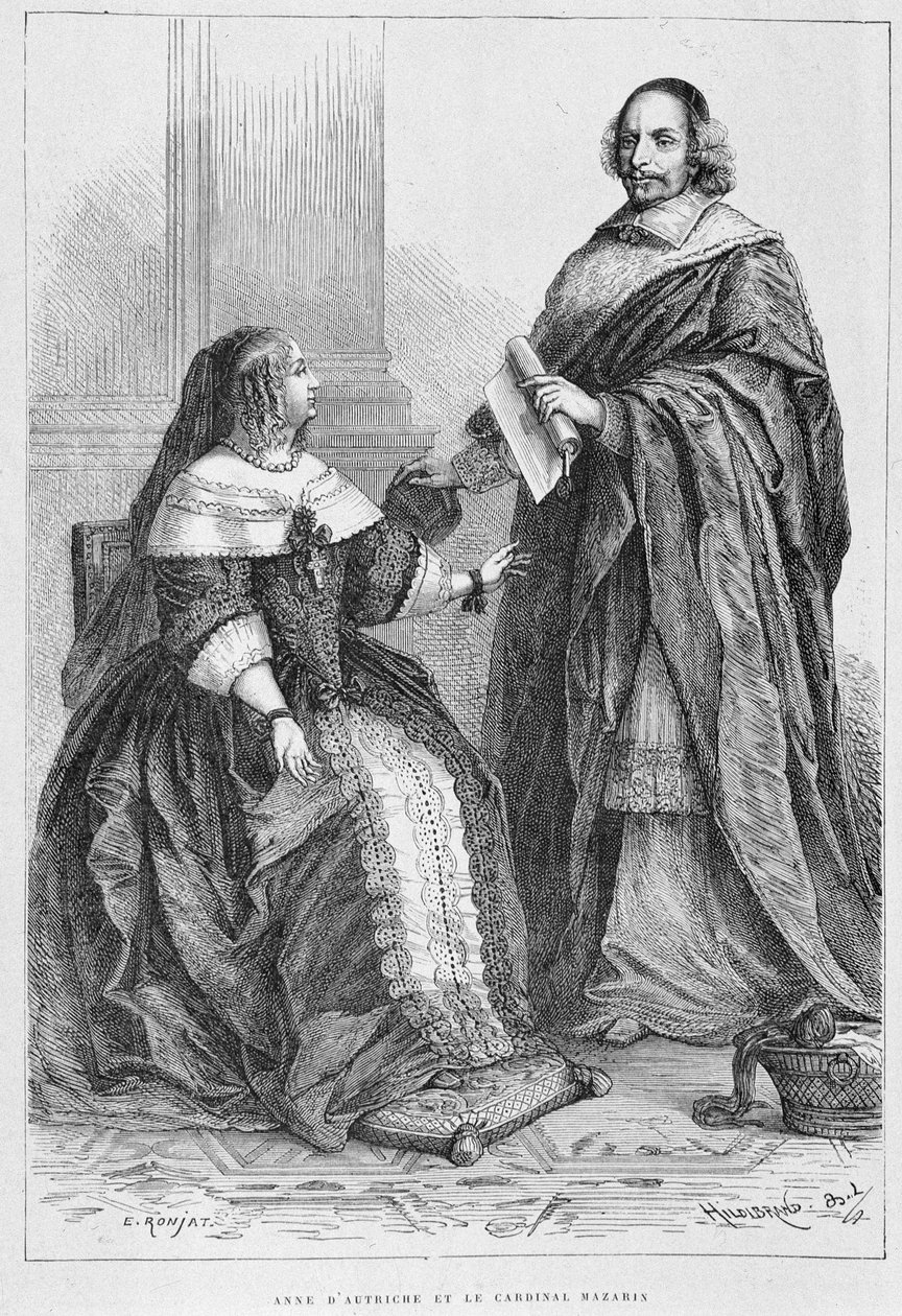 Anne av Österrike och kardinal Jules Mazarin (1602-1661) - Grav., i "Histoire de France från de mest avlägsna tiderna till 1789" av M. Guizot av Unknown artist