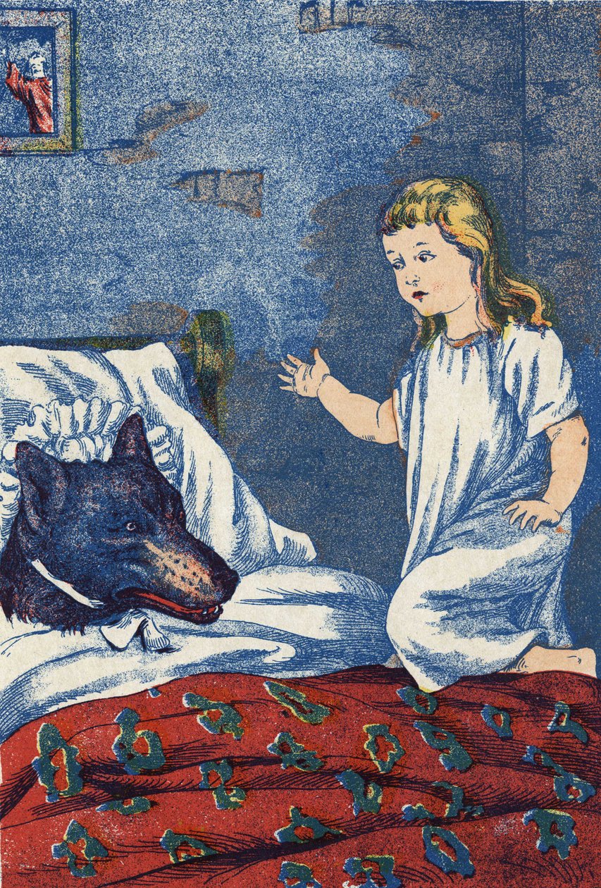 Anonym illustration till "Rödluvan", berättelse av Charles Perrault (1628-1703), fransk författare. Bildmaterial Marcel Vagne, Jarville Nancy, odaterat (slutet av 1800-talet). av Unknown artist