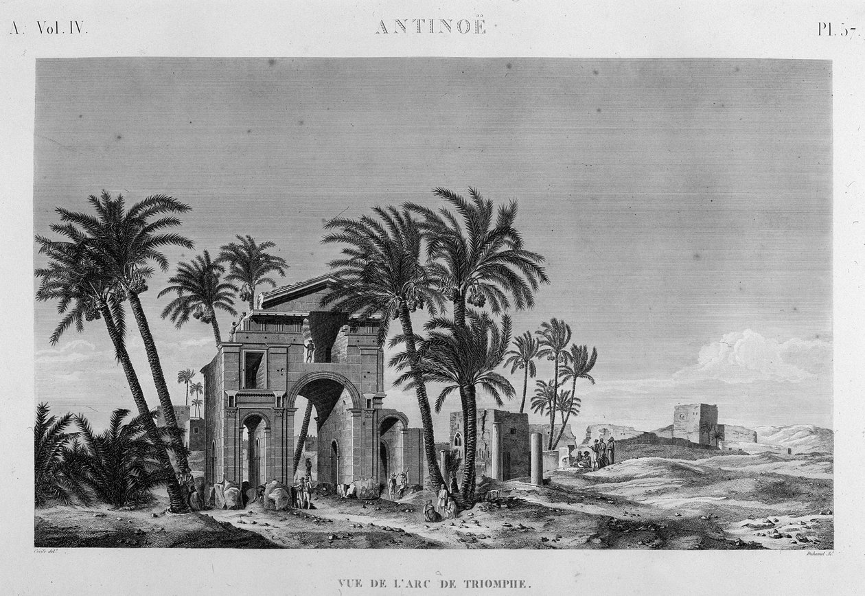 Antinoë: utsikt över Triumfbågen i "" Beskrivning av Egypten", Imperial Editions av Unknown artist