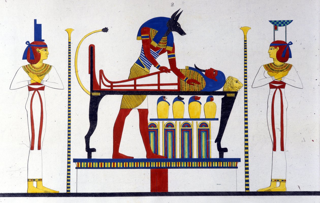 Anubis och en mumie - i "" Monuments of Egypt and Upper Nubia"" av Ippolito Rosellini (Rossellini). av Unknown artist