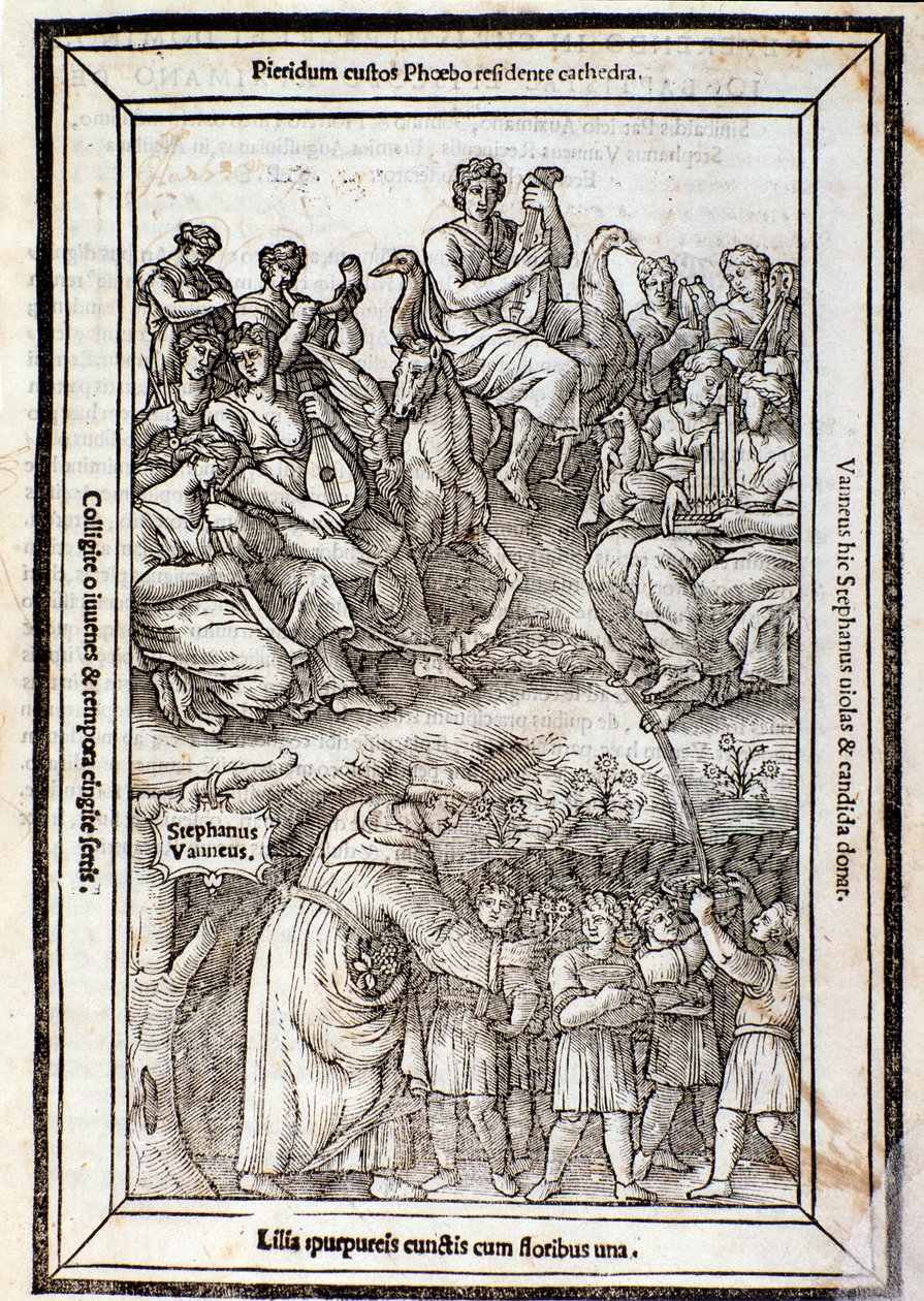 Apollon och muserna. Sida från Recanetum de musica aurea av Unknown artist