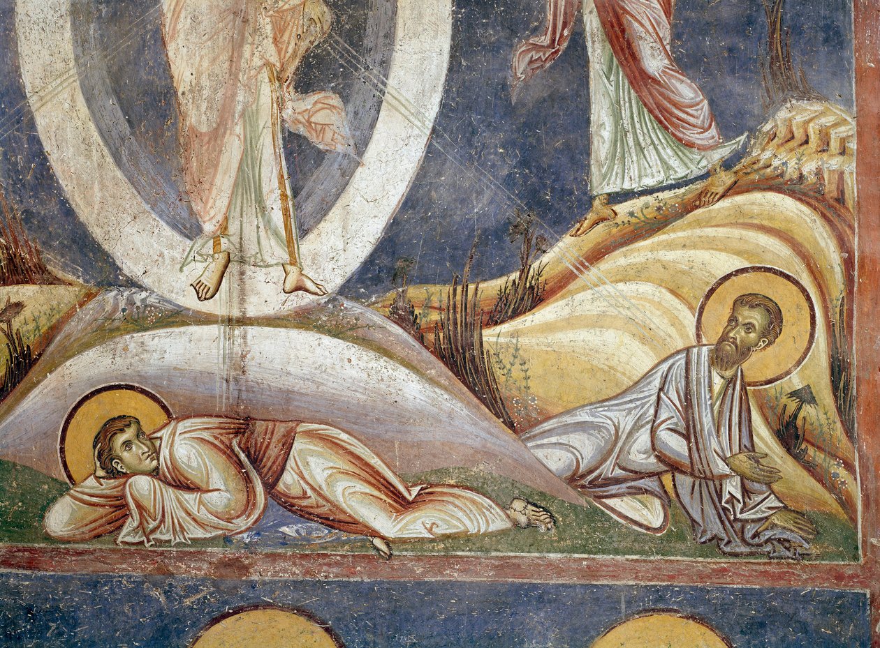 Apotres Jean och Jacques Detail. Fresk av förvandlingen. 1164 Nerezi, Church of St. Clement, Macedoine av Unknown artist