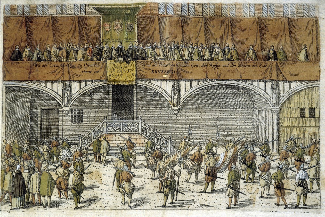 Archeduc Mathias och Prince of Orange avlägger ed att skydda Nederländernas frihet av Unknown artist