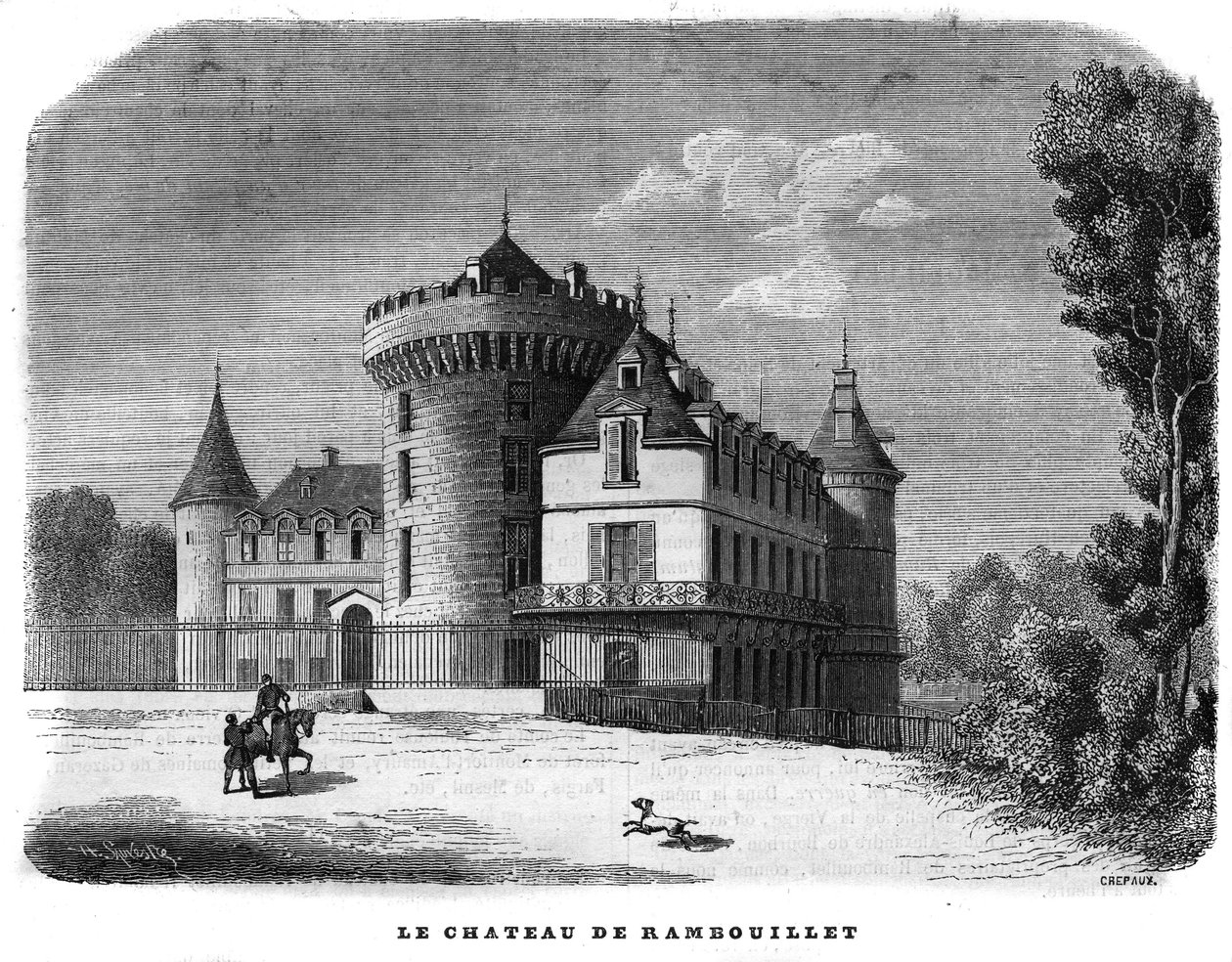 Arkitektur: exteriör utsikt över Chateau de Rambouillet (1300-1400-talet, omarbetat under århundradet). av Unknown artist