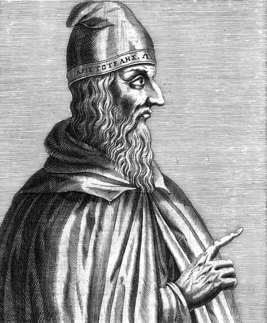Aristoteles (384-322 f.Kr.) grekisk filosof, fransk gravyr av Unknown artist