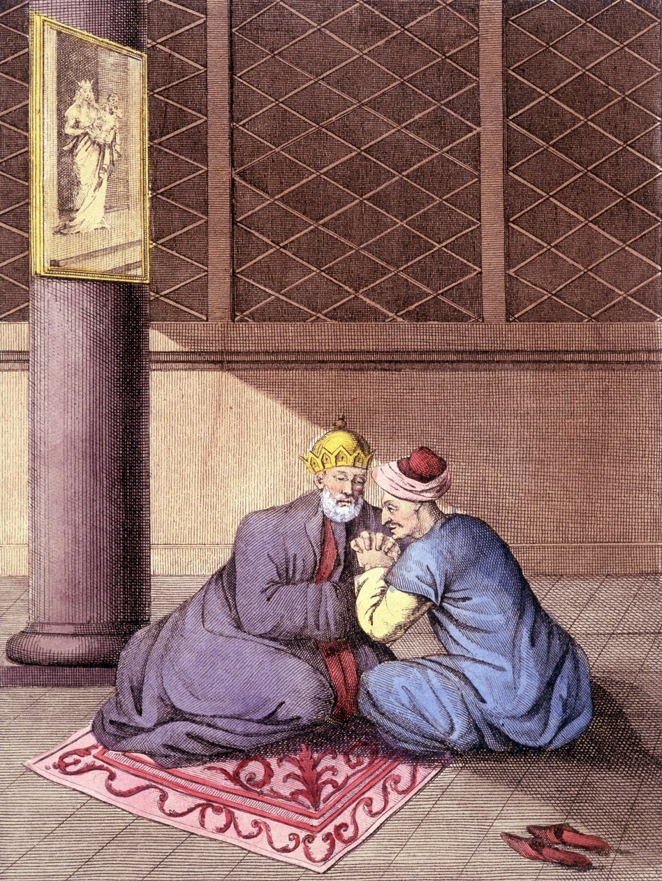 Armenisk biskop som lyssnar på en mans bekännelser. av Unknown artist