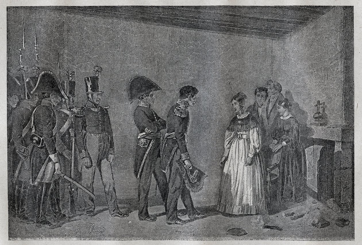 Arrestering av hertiginnan av Berry (1798-1870 Marie-Caroline de Bourbon-Sicilien) i Nantes den 7 november av Unknown artist