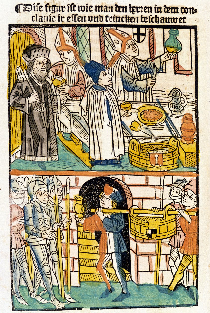 Ankomst av mat så att medlemmarna av konciliet i Konstanz (1417) under vilket påven Martin V valdes kunde äta. "Das Concilium" av Unknown artist