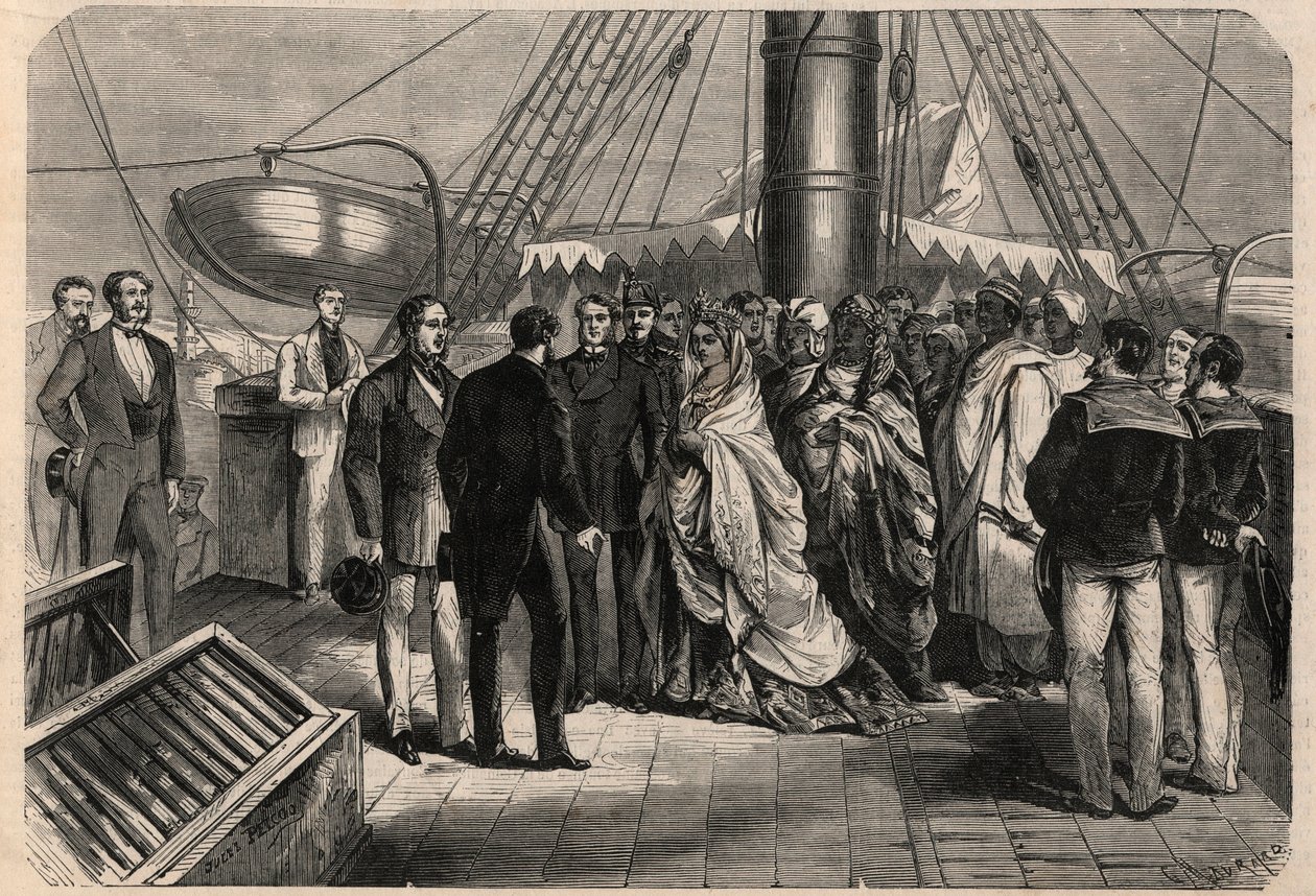 Anlände till Marseille av Zombe-Fatoum (1836-1878), drottning av Komorerna. Hon kallas också Jumbe-Fatouma (den Jumbe-Fatouma) eller Jumbe-Fatima (den Jumbe-Fatima). Gravyr i "The Universe Illustrious" av Unknown artist