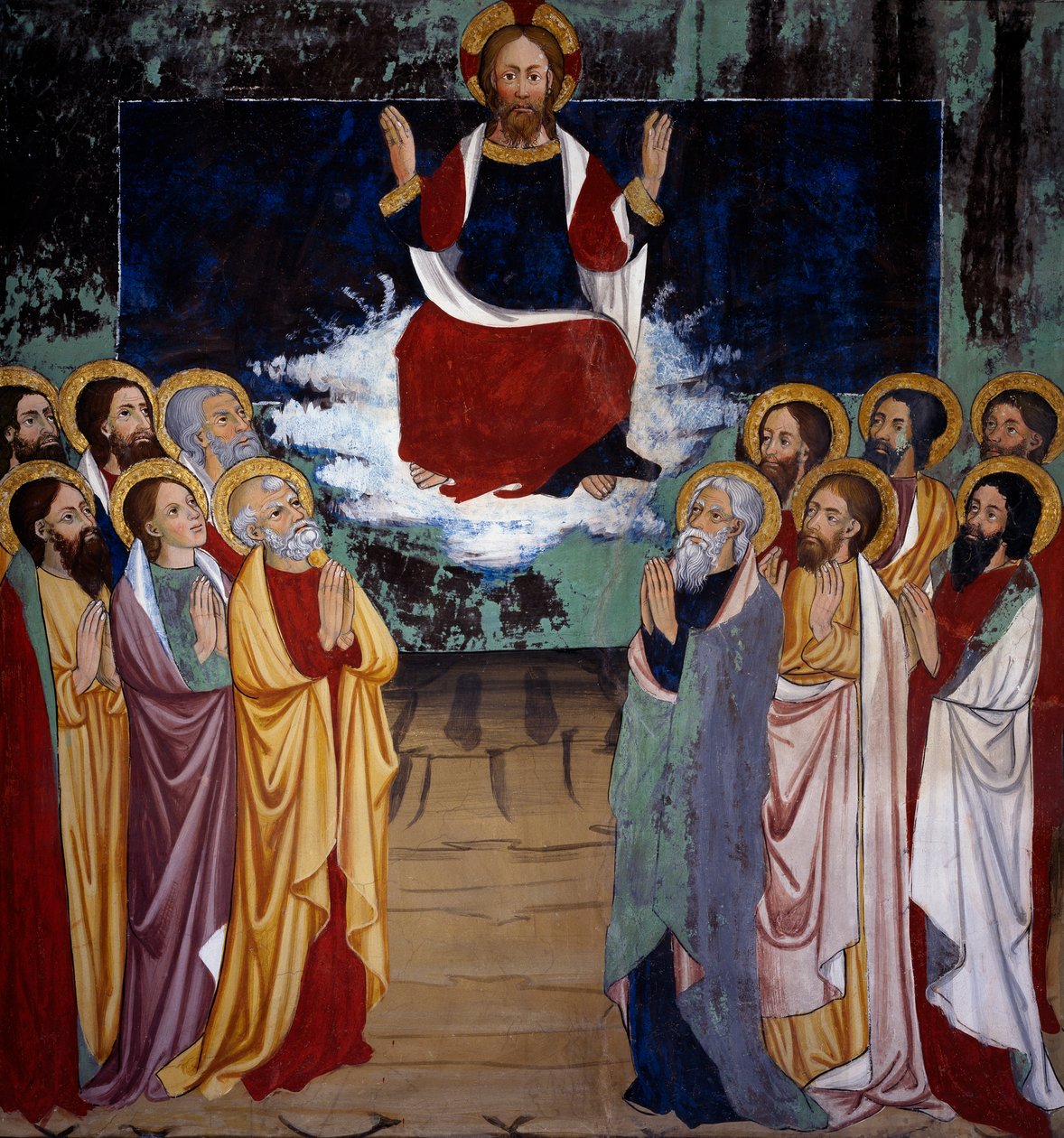 Himmelsfärd, Kristi liv (1400-talet), fresker, St Sebastians kapell, Villard-de-Lans, Rhone-Alpes, Frankrike. av Unknown artist