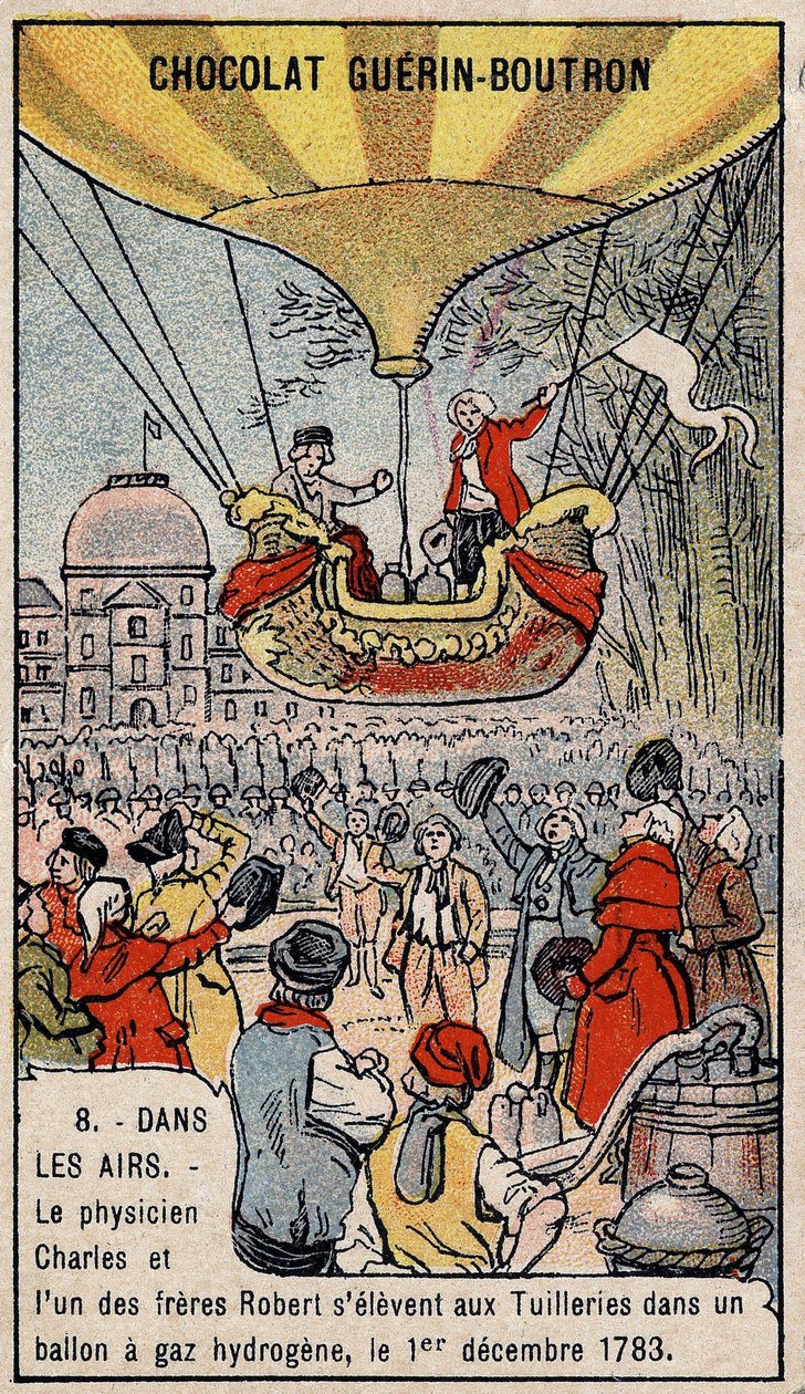 Uppstigning i en vätgasballong av fransk flygteknik Charles och Robert le Jeune, gjord i Paris, i Tuilerierna. 1 december av Unknown artist